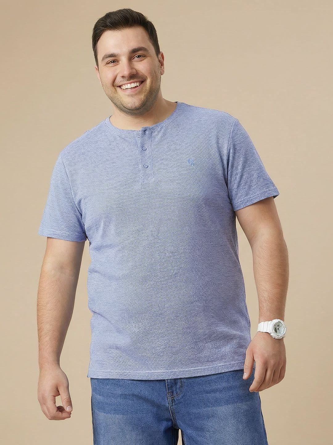 Sztori Plus Size Henley Neck Pure Cotton T-shirt thumbnail 2