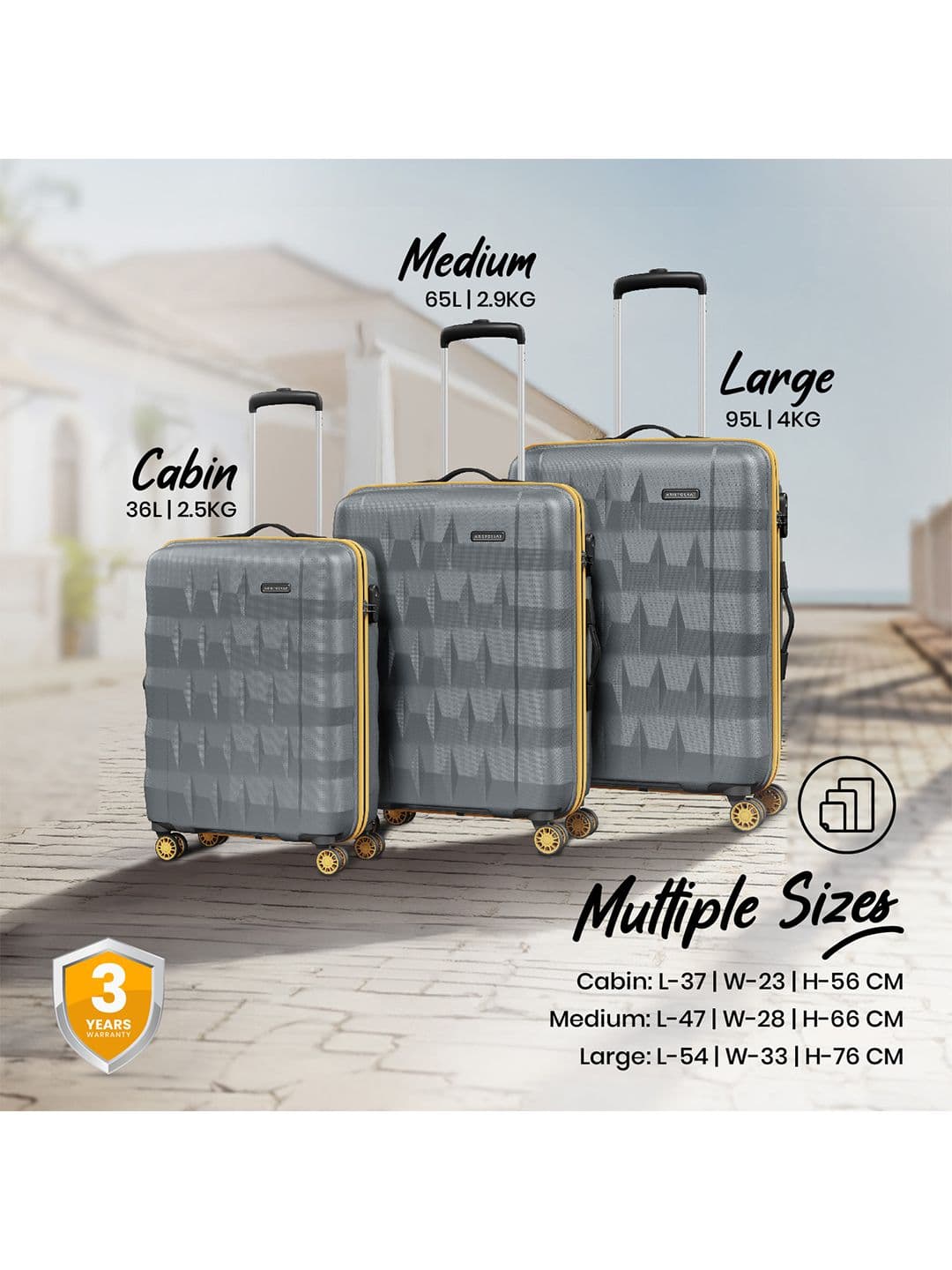 Aristocrat Comet Grey Large Hard Luggage 76cm Check-in Trolley Bag with Smooth 8-Wheel thumbnail 5