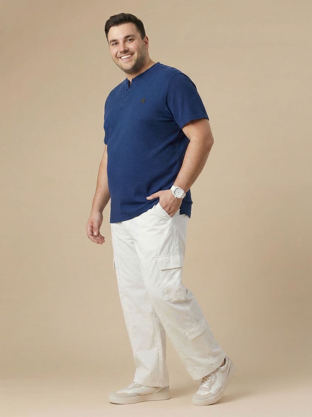 Sztori Plus Size Henley Neck Pure Cotton T-shirt thumbnail 5