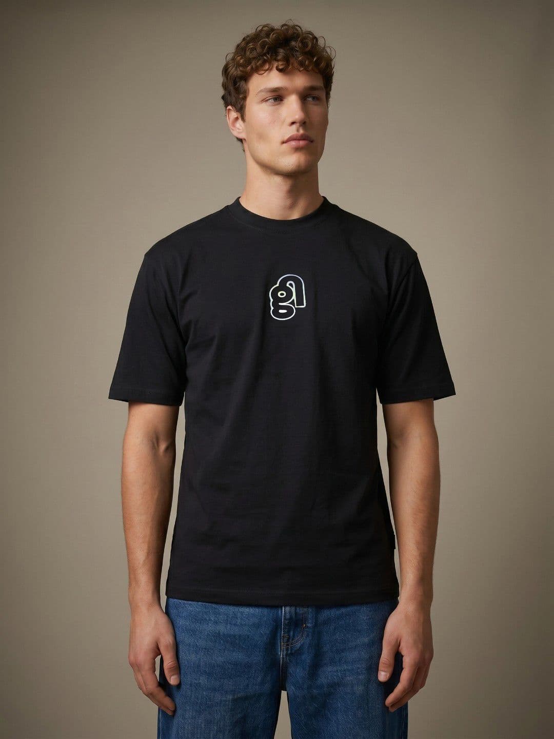 glitchez Black Round Neck Relaxed Fit T-shirt - view 1