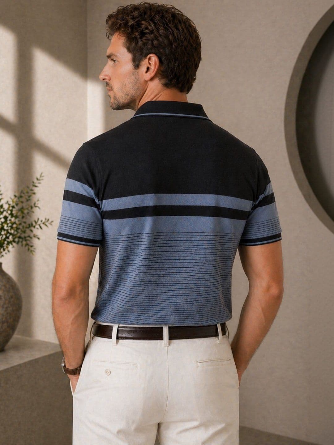 Mentor Men Striped Polo Collar T-shirt thumbnail 2