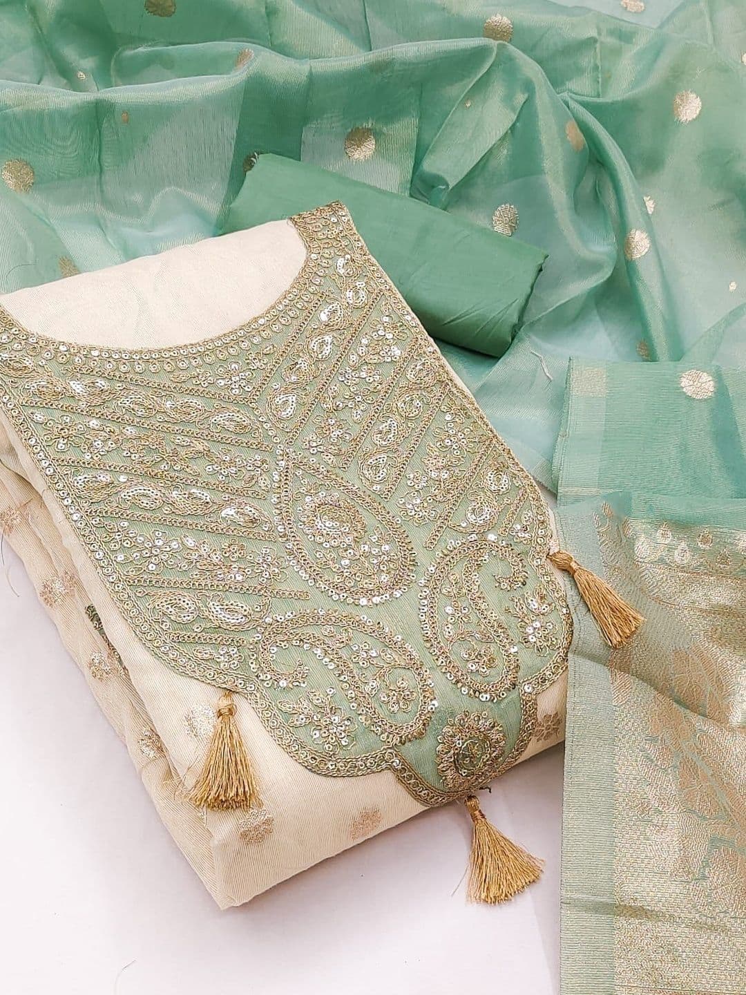 Rangtulika Ethnics Embroidered Pure Cotton Unstitched Dress Material thumbnail 2