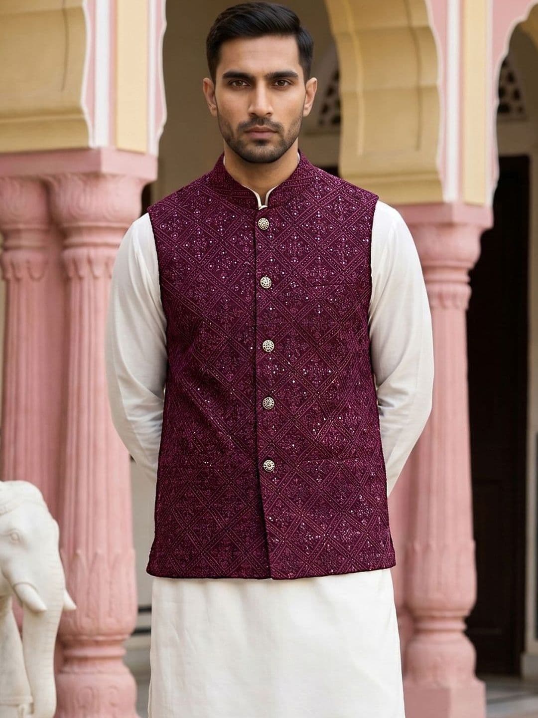 Jompers Printed Satin Nehru Jackets thumbnail 5