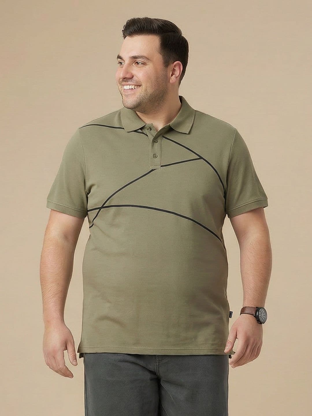Sztori Plus Size Printed Polo Collar Pure Cotton T-shirt thumbnail 4