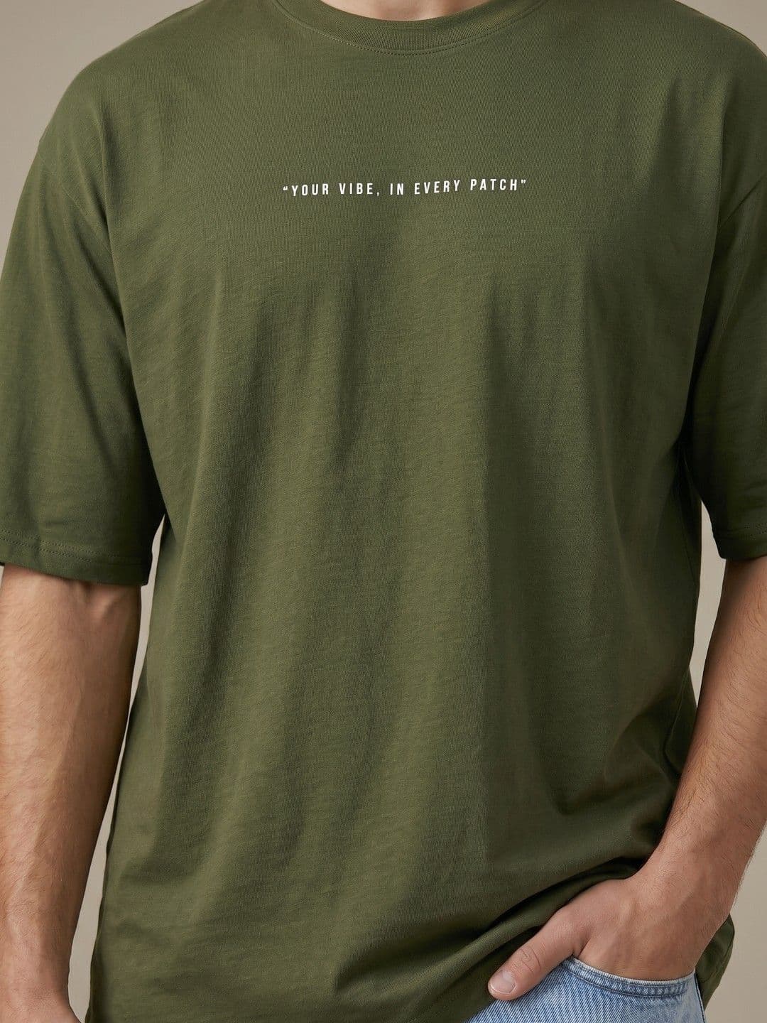 glitchez Green Typography Printed Oversized Fit Cotton T-shirt thumbnail 5