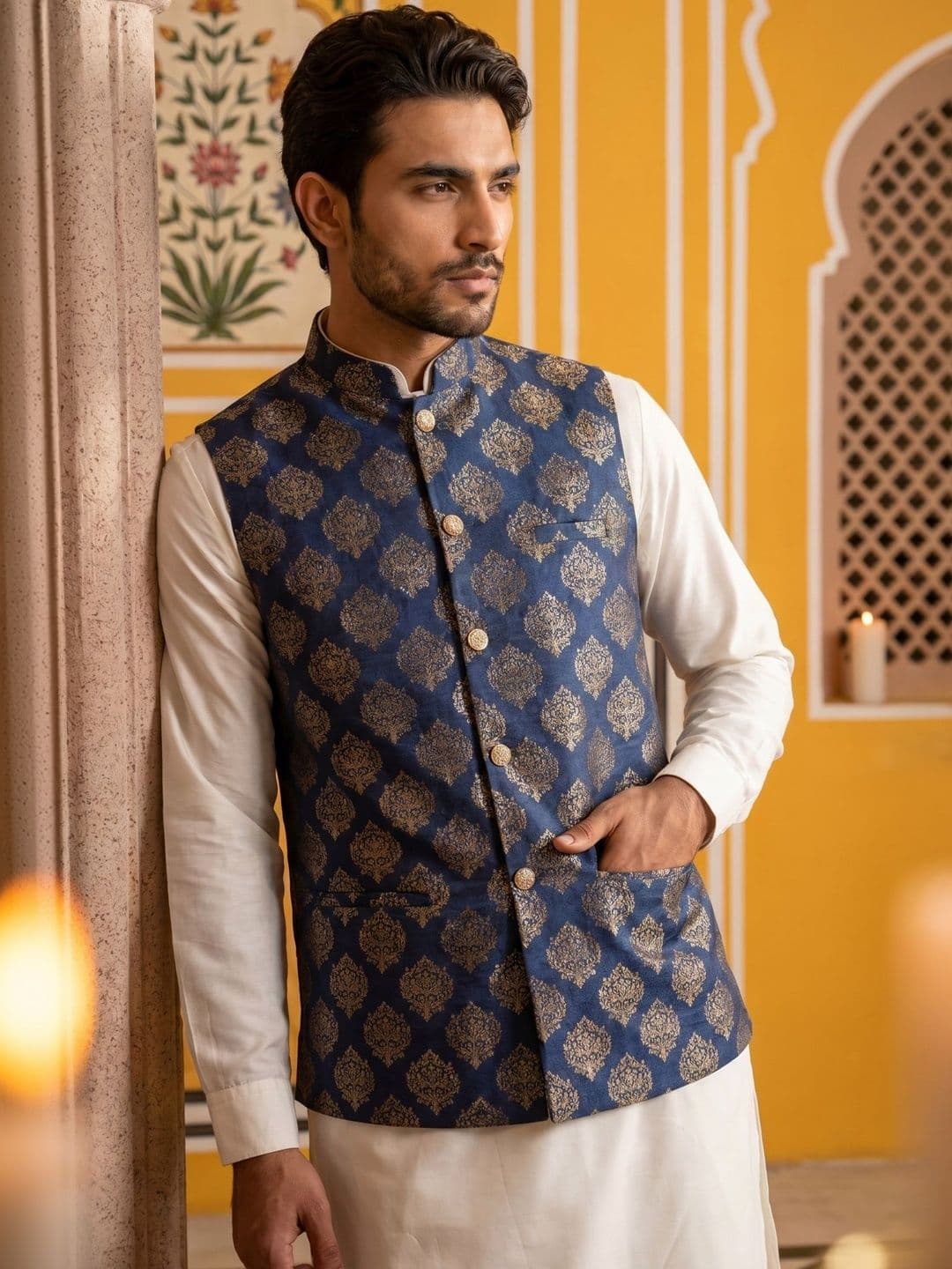 Jompers Printed Satin Nehru Jackets - view 1