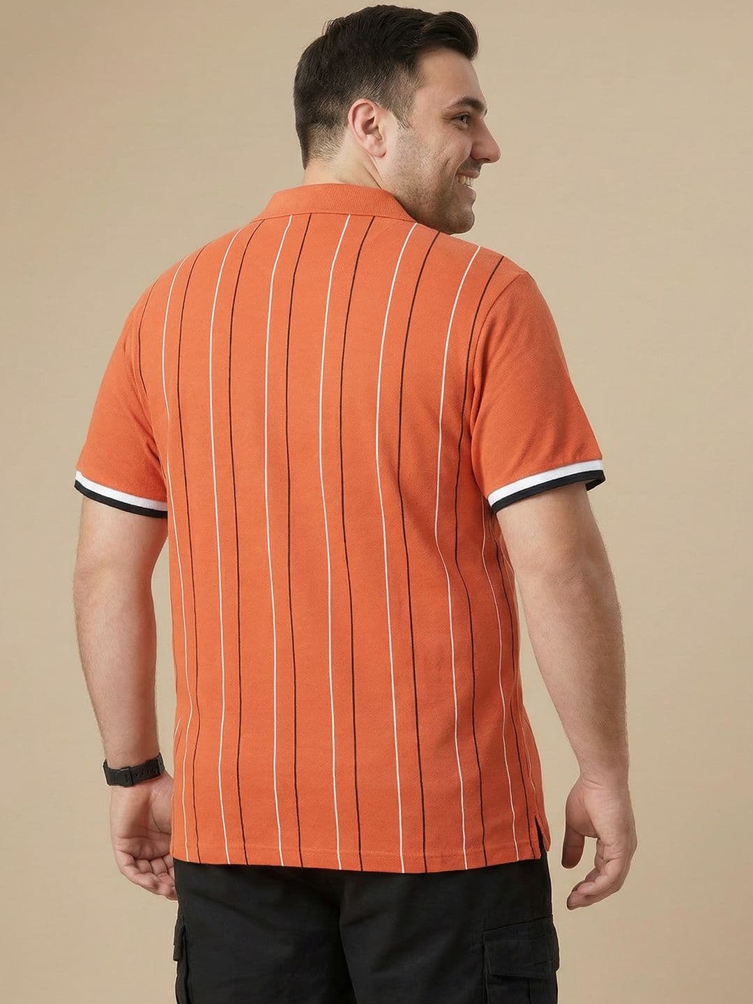 Sztori Plus Size Striped Polo Collar Pure Cotton T-shirt thumbnail 5