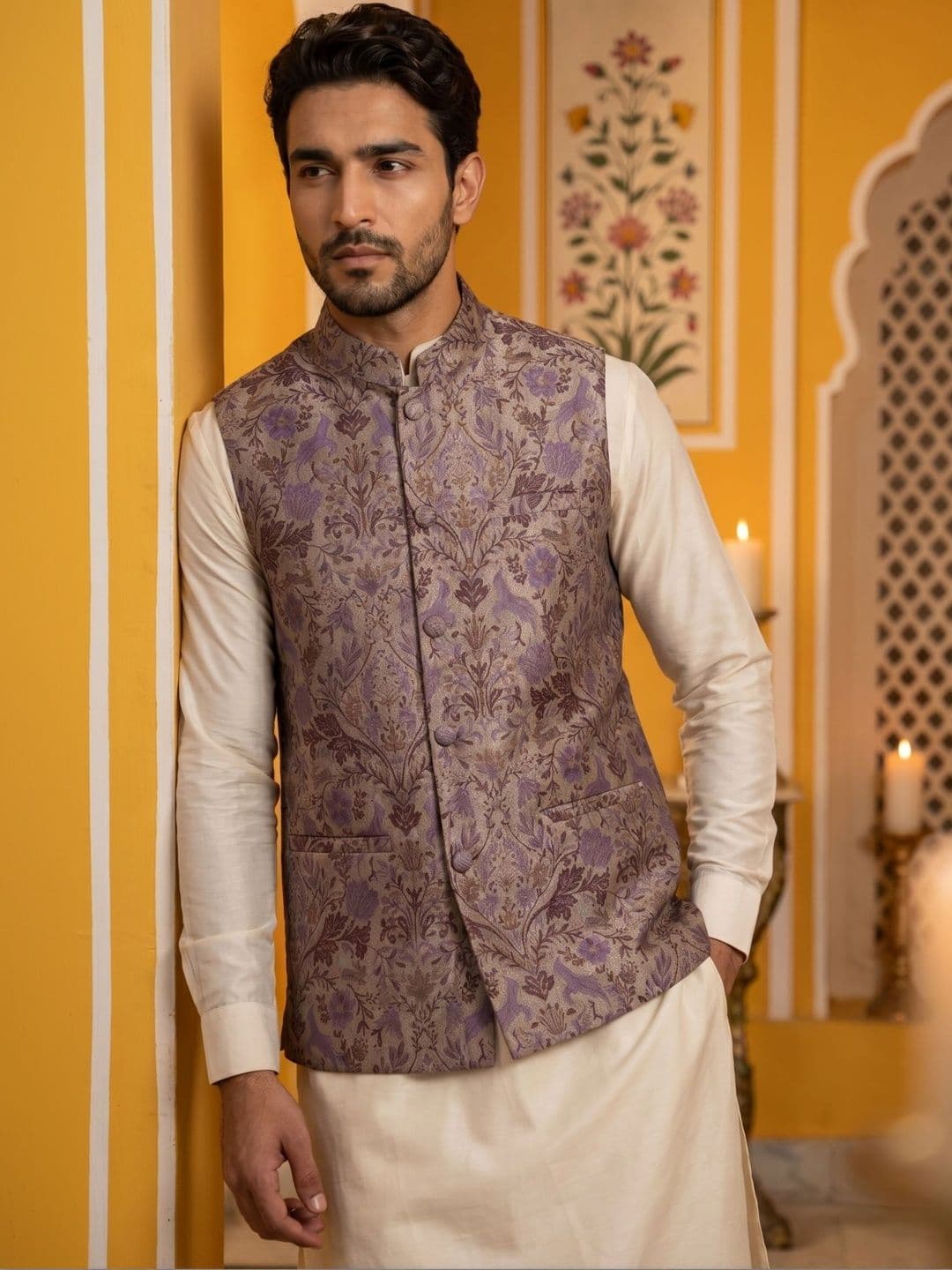 Jompers Printed Satin Nehru Jackets - view 1