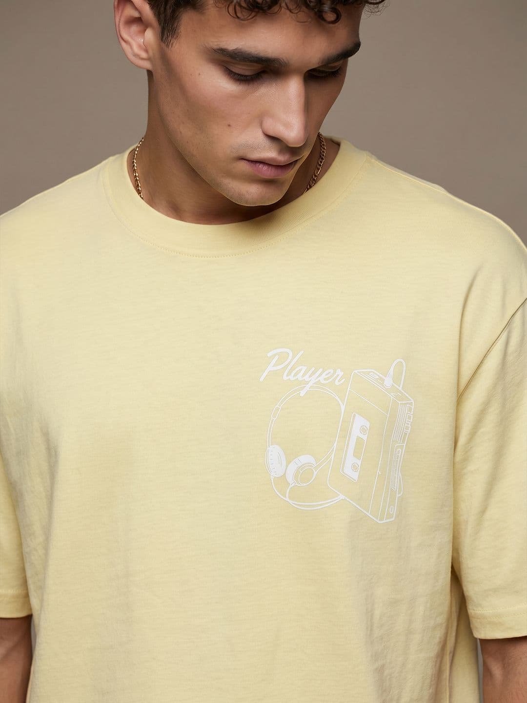 glitchez Yellow Typography Printed Relaxed Fit T-shirt thumbnail 6