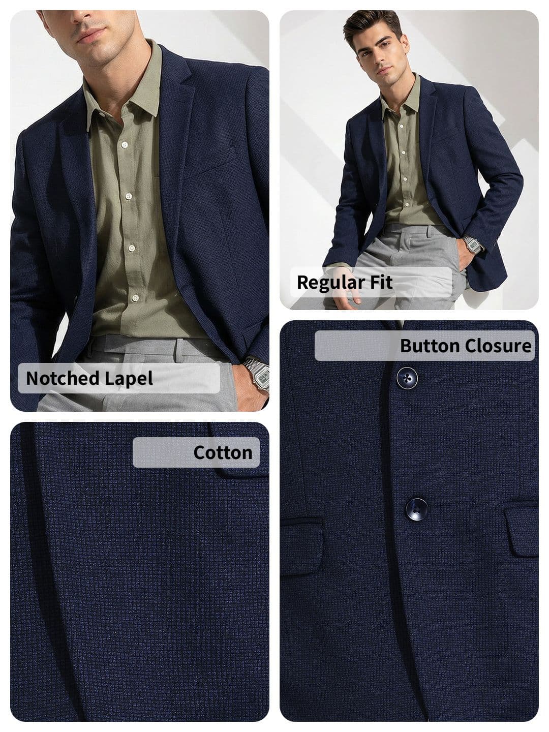 INVICTUS Notched Lapel Collar Slim Fit Single Breasted Formal Blazer thumbnail 3