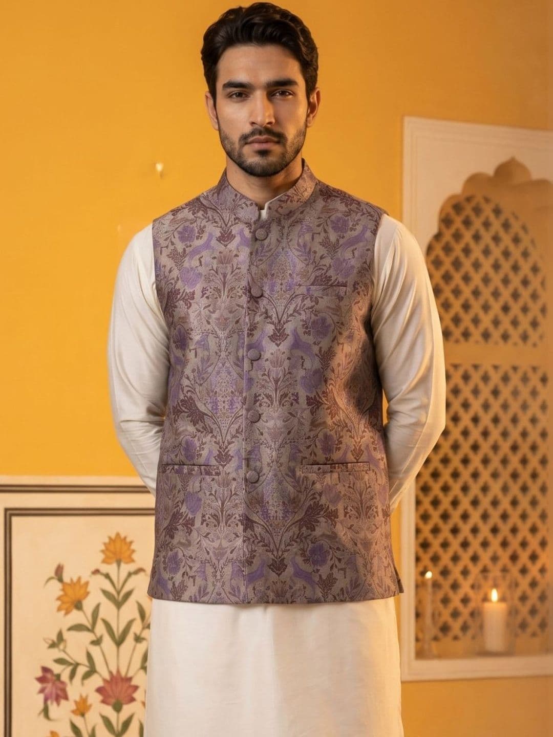 Jompers Printed Satin Nehru Jackets thumbnail 2