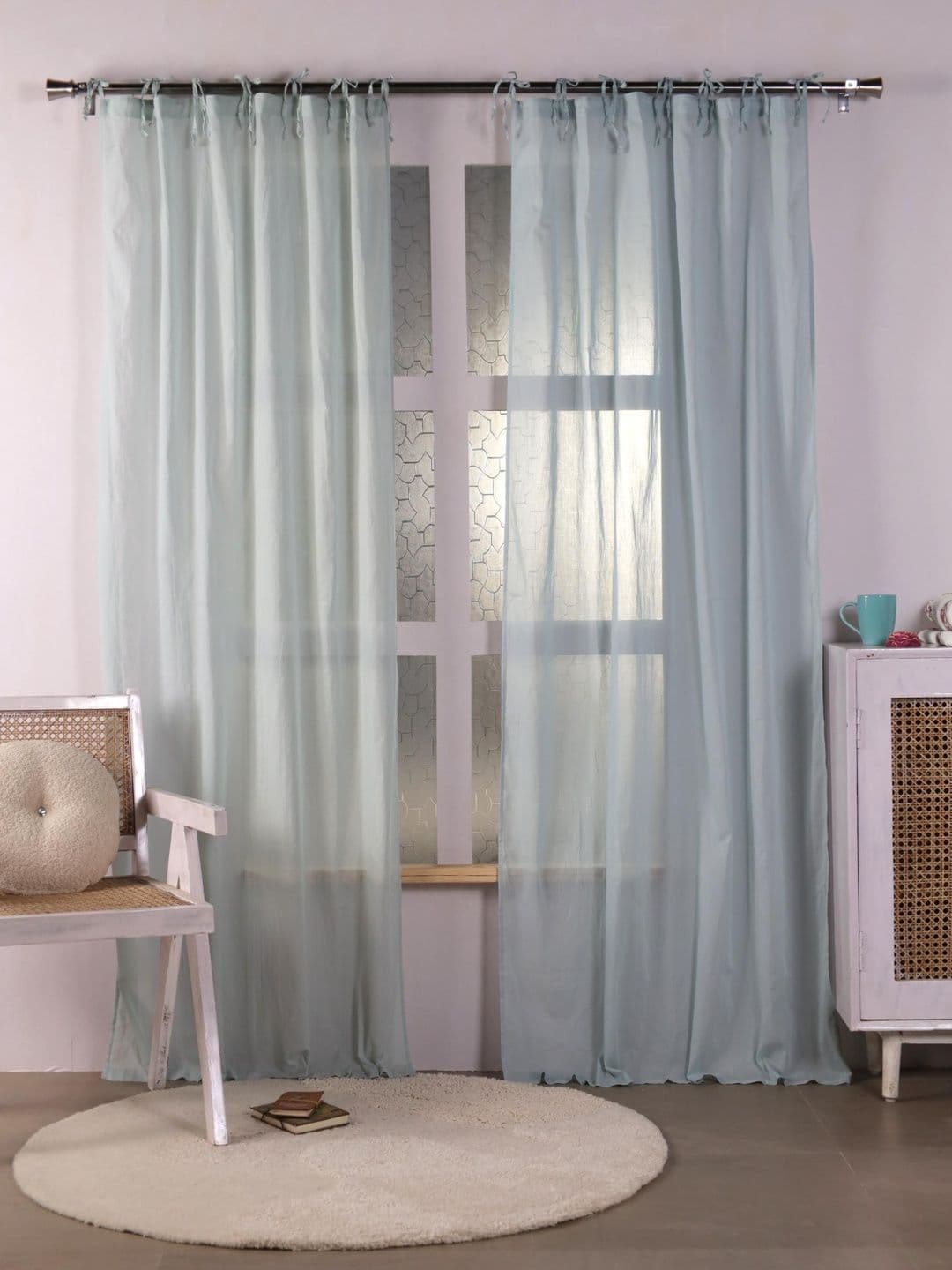 Gulaab Jaipur Grey Set of 2 Sheer Long Door Curtain - view 1