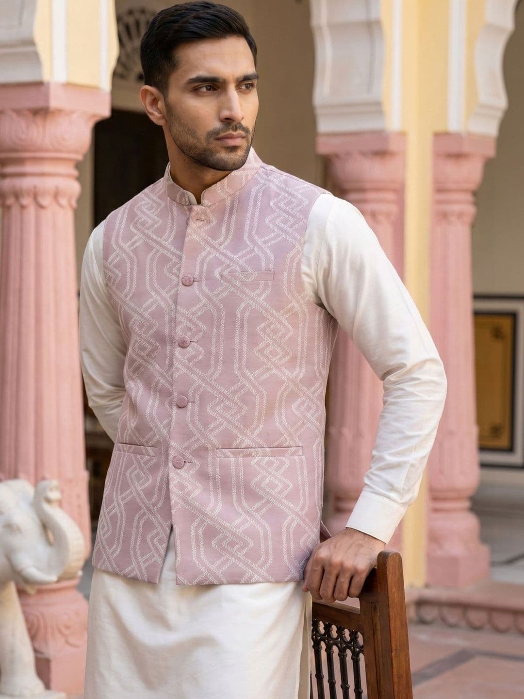 Jompers Men Woven Design Satin Nehru Jackets - view 1