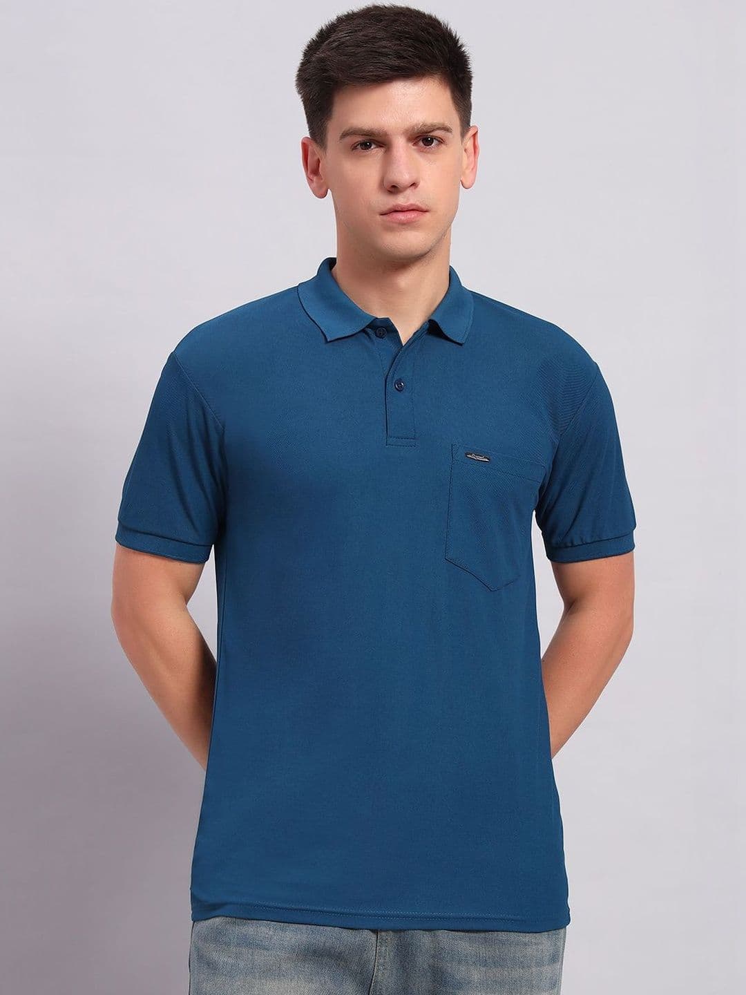 Resilience Blue Polo Collar Regular Fit T-shirt for Men thumbnail 3