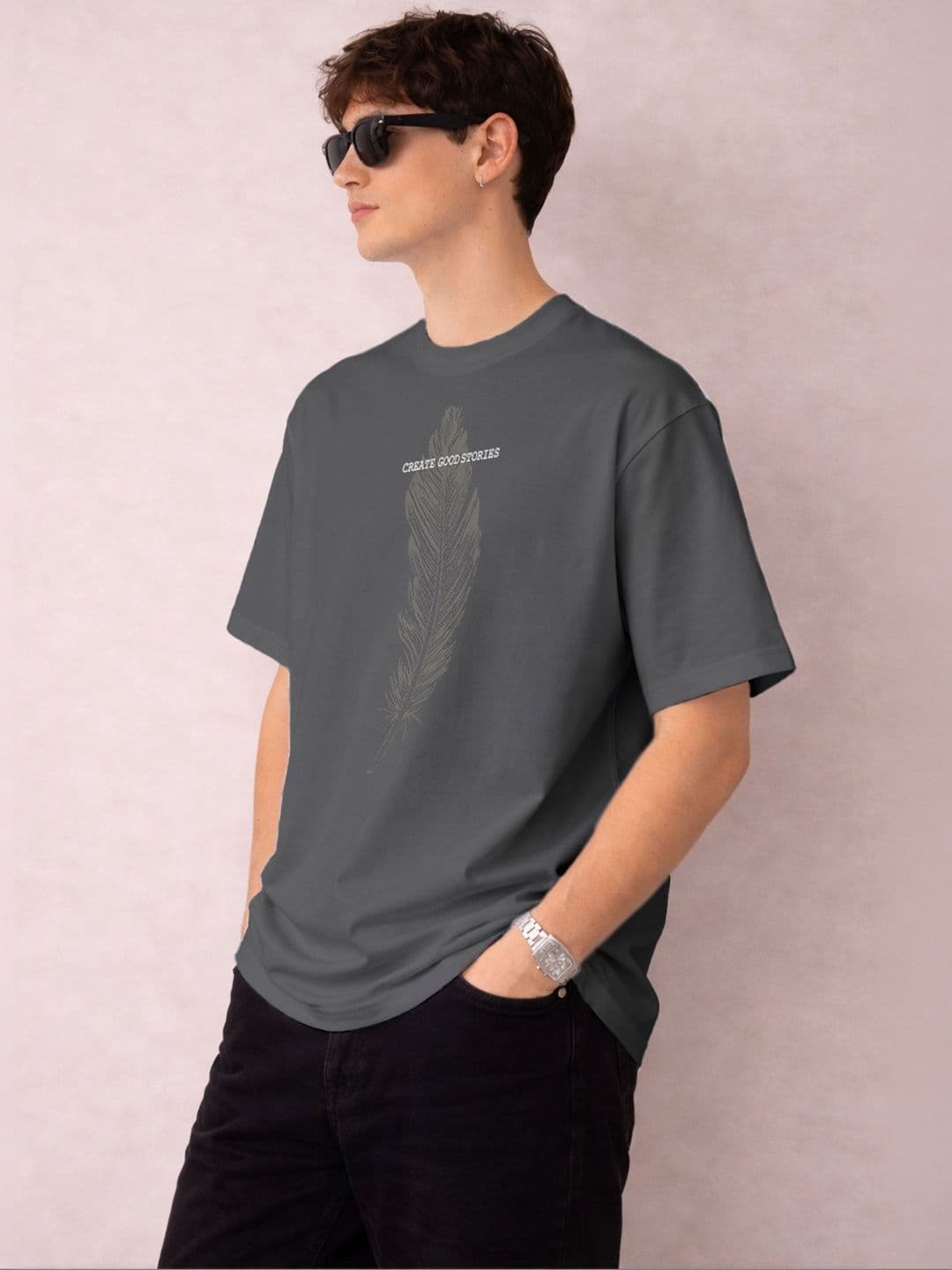 The Roadster Lifestyle Co Printed Organic Cotton Round Neck Oversized Tshirt thumbnail 2