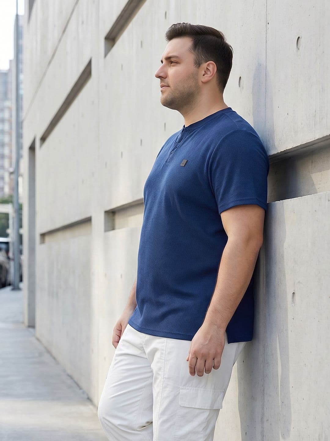 Sztori Plus Size Henley Neck Pure Cotton T-shirt - view 1