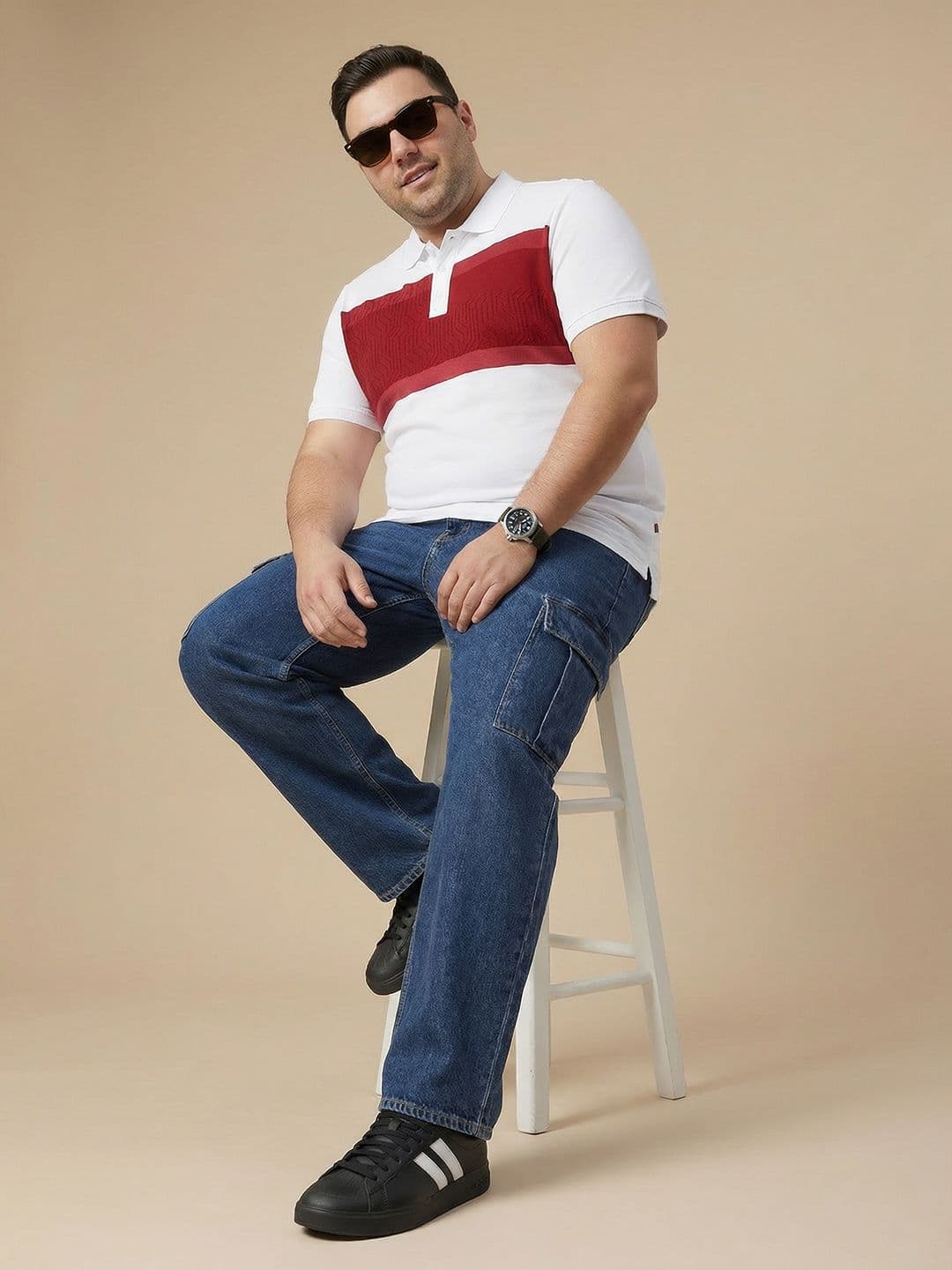 Sztori Plus Size Colourblocked Polo Collar Pure Cotton T-shirt thumbnail 7