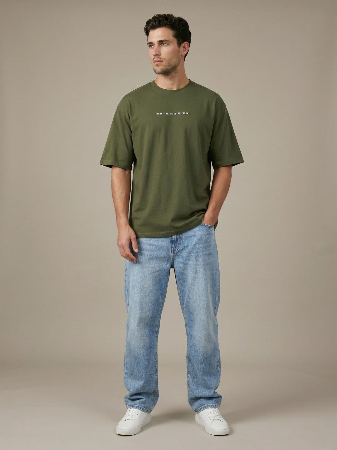 glitchez Green Typography Printed Oversized Fit Cotton T-shirt thumbnail 3