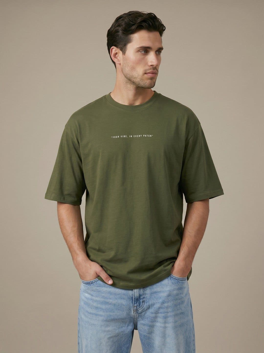glitchez Green Typography Printed Oversized Fit Cotton T-shirt - view 1