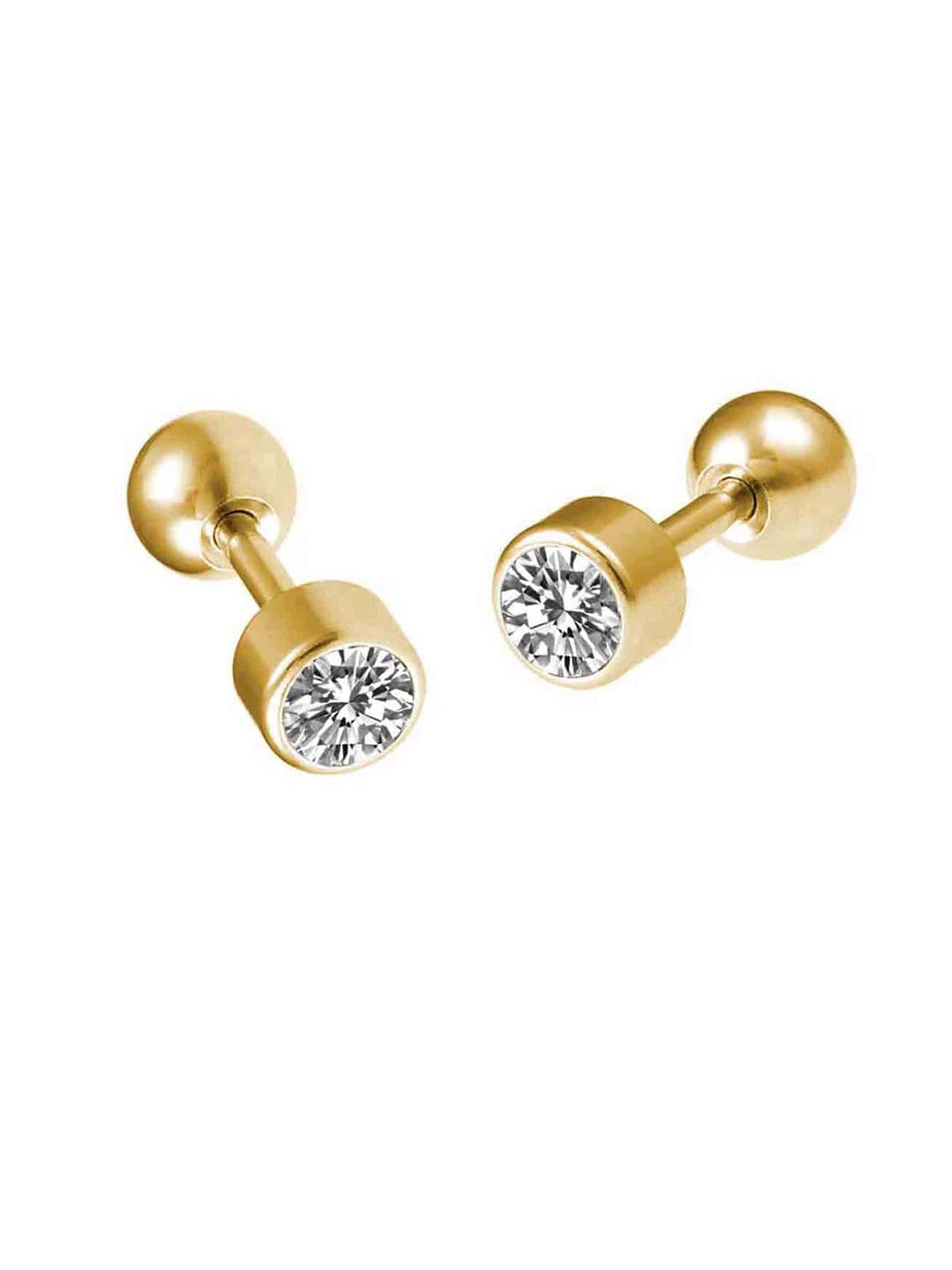 Peora Gold-Plated Stainless Steel Cubic Zirconia Contemporary Studs Earrings thumbnail 5