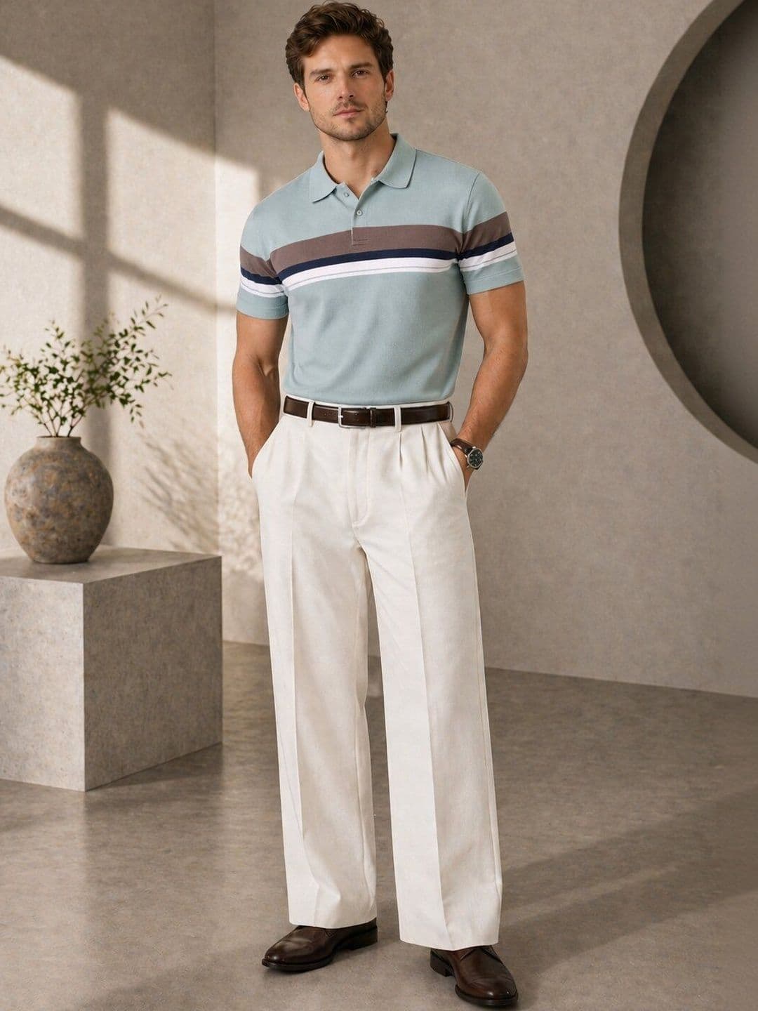 Mentor Men Striped Polo Collar T-shirt thumbnail 2