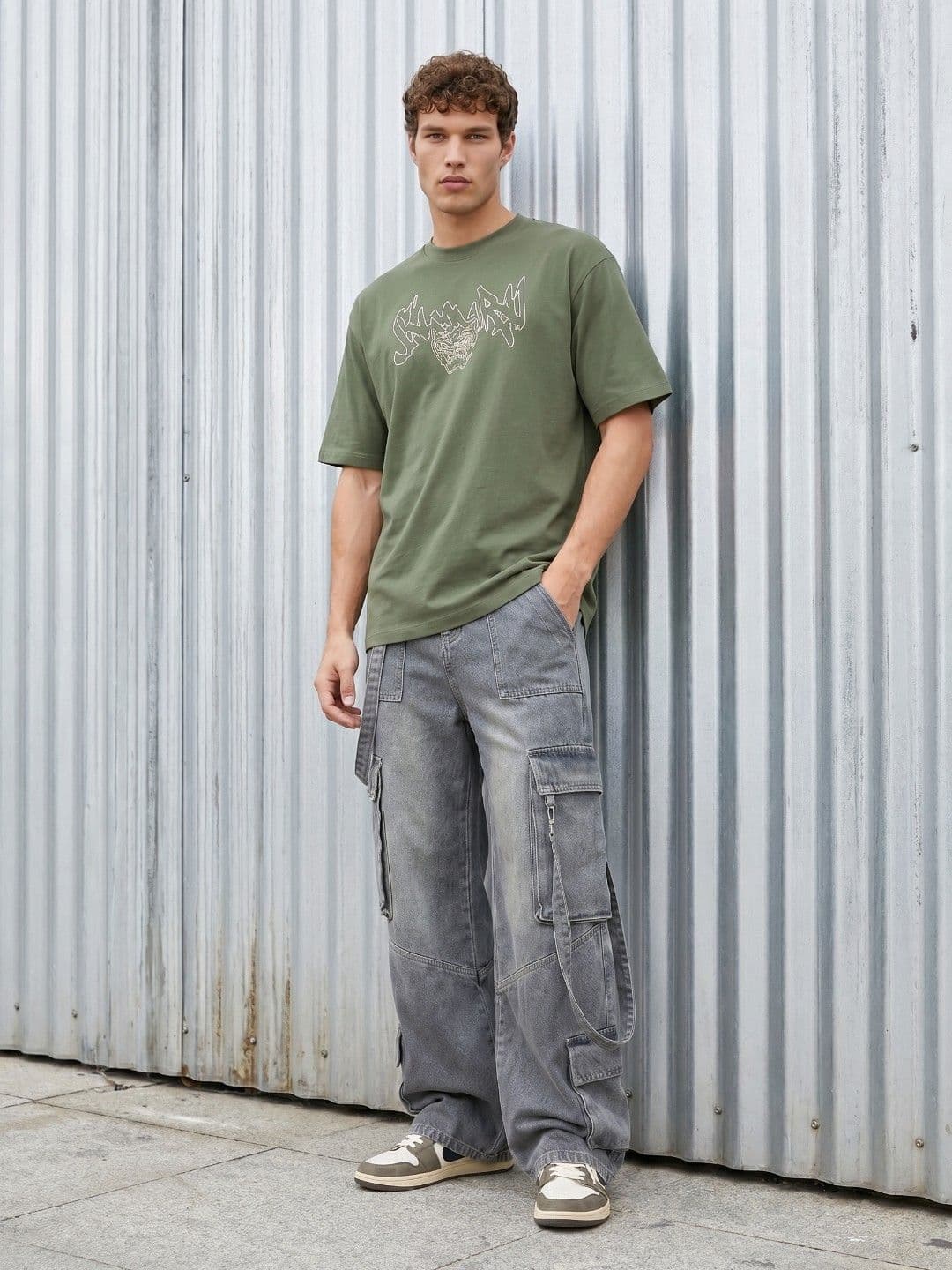 glitchez Olive Green Graphic Printed Oversized Fit T-shirt thumbnail 6