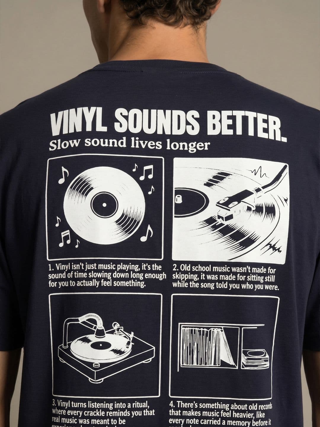 glitchez Vinyl Sounds Better Typography Printed Relaxed Fit T-shirt thumbnail 6