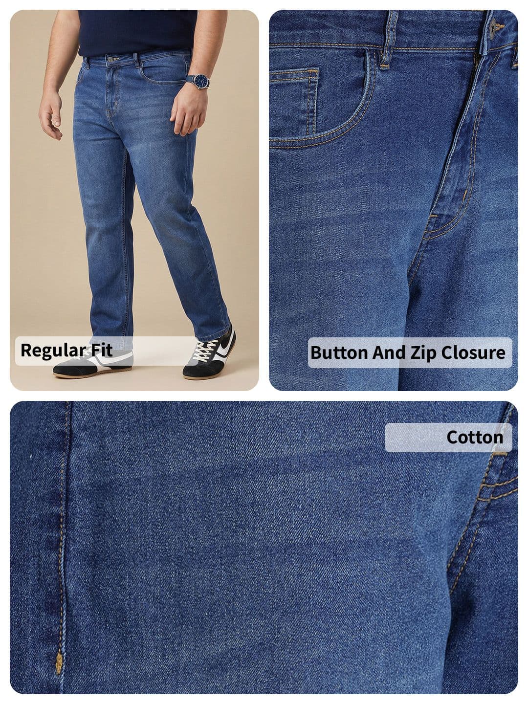 Sztori Men Plus Size Regular Fit Stretchable Jeans thumbnail 5