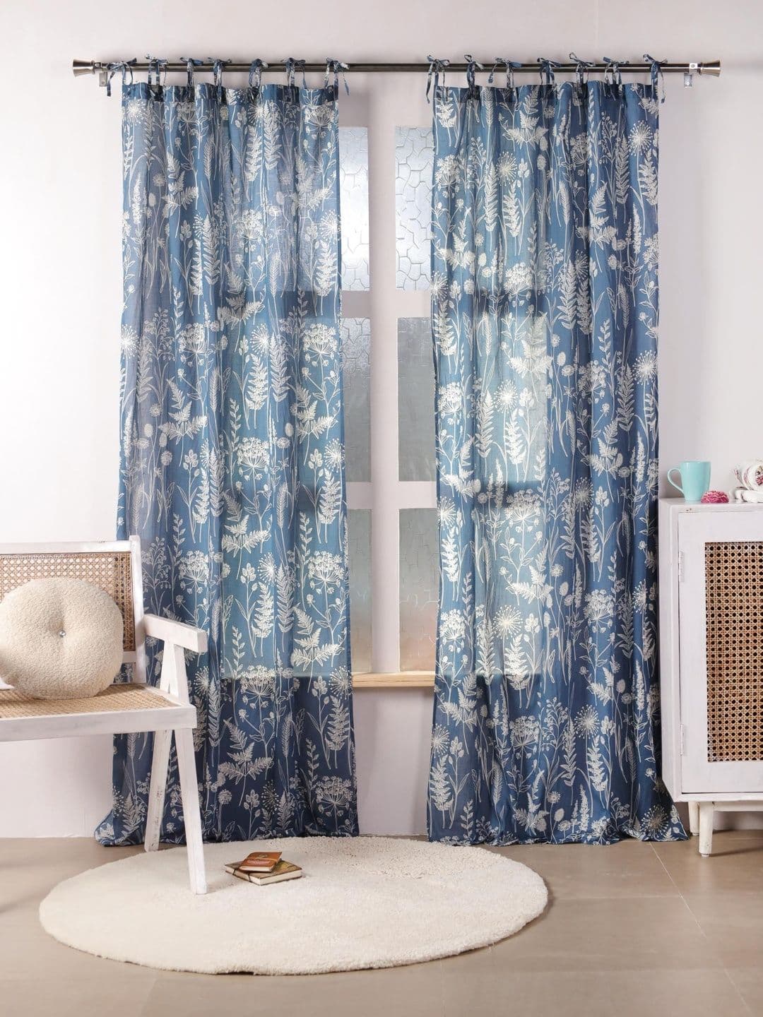 Gulaab Jaipur Blue & White Set of 2 Floral Window Curtain - view 1