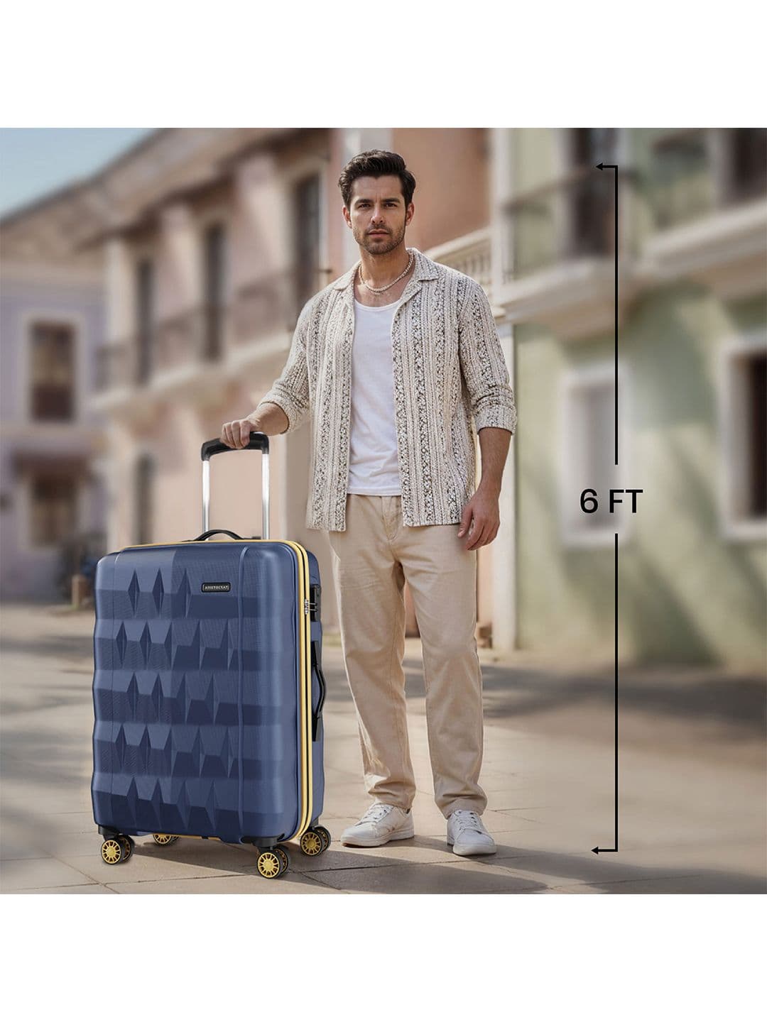 Aristocrat Comet Blue Medium Hard Luggage 66cm Check-in Trolley Bag With Smooth 8-Wheel thumbnail 6