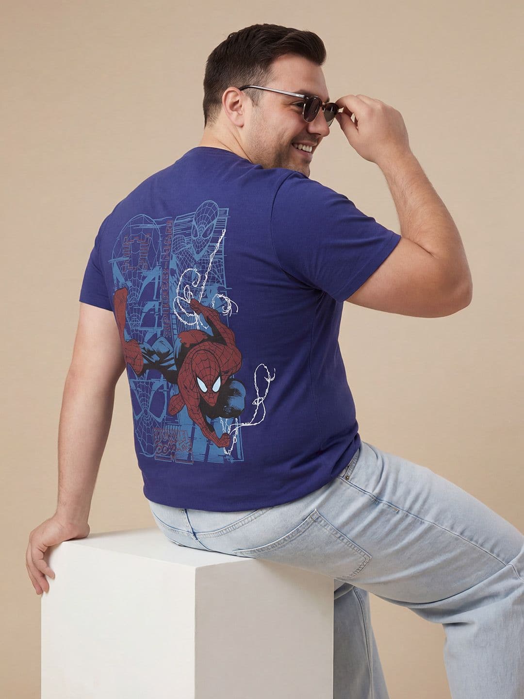 Sztori Plus Size Spider Man Printed Cotton T-shirt thumbnail 3