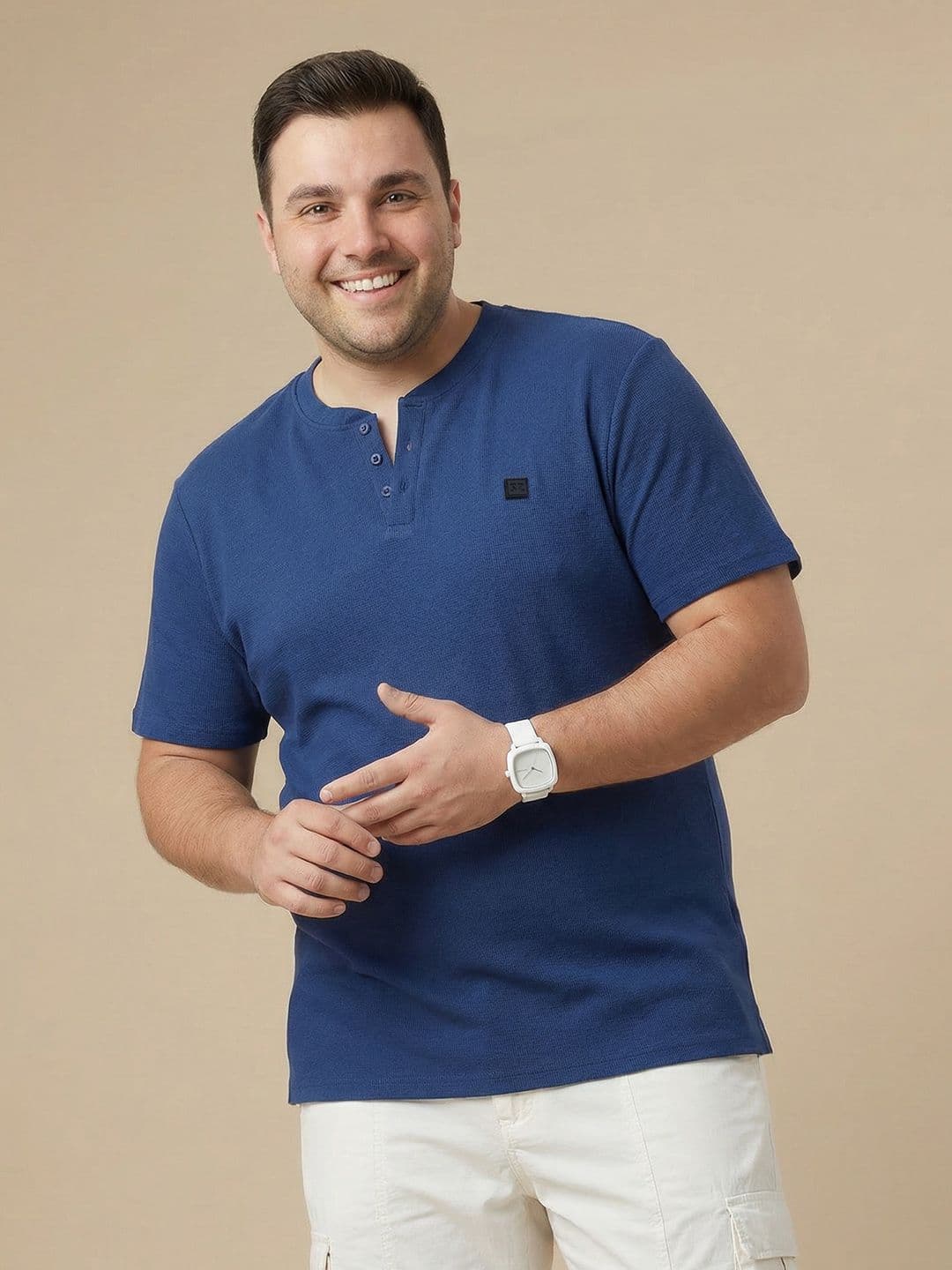 Sztori Plus Size Henley Neck Pure Cotton T-shirt thumbnail 4
