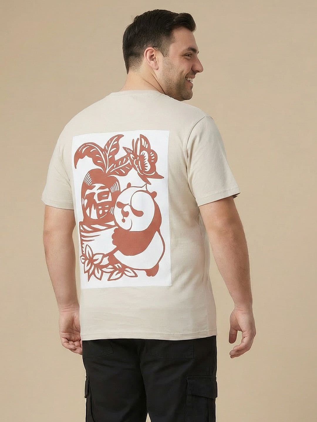 Sztori Plus Size Kung Fu Panda Printed Drop-Shoulder Sleeves Pure Cotton T-shirt thumbnail 5