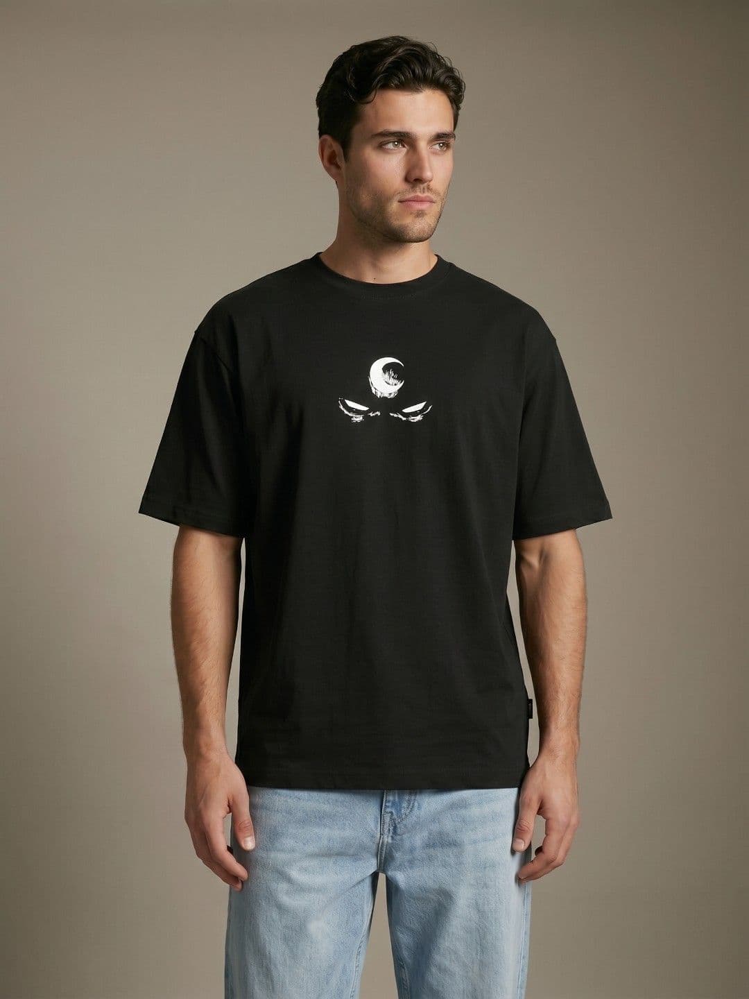 glitchez Moon Knight Printed Drop-Shoulder Sleeves Pure Cotton Relaxed Fit T-shirt thumbnail 2