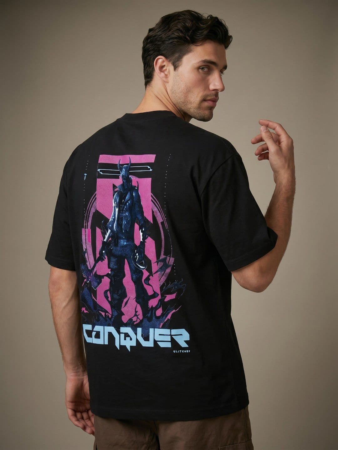 Glitchez Graphic Printed Oversized Fit T-shirt - view 1