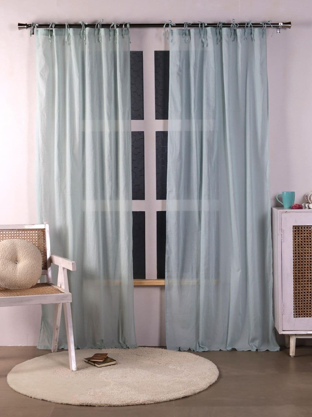 Gulaab Jaipur Grey Set of 2 Sheer Long Door Curtain thumbnail 5