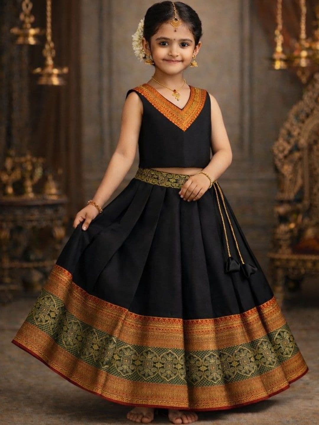 Xepon Girls Embellished Ready to Wear Lehenga & thumbnail 3