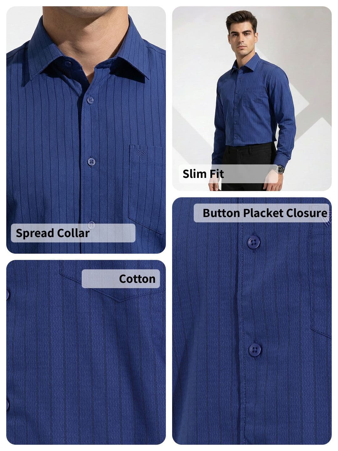INVICTUS Vertical Striped Slim-Fit Pure Cotton Formal Shirt thumbnail 5