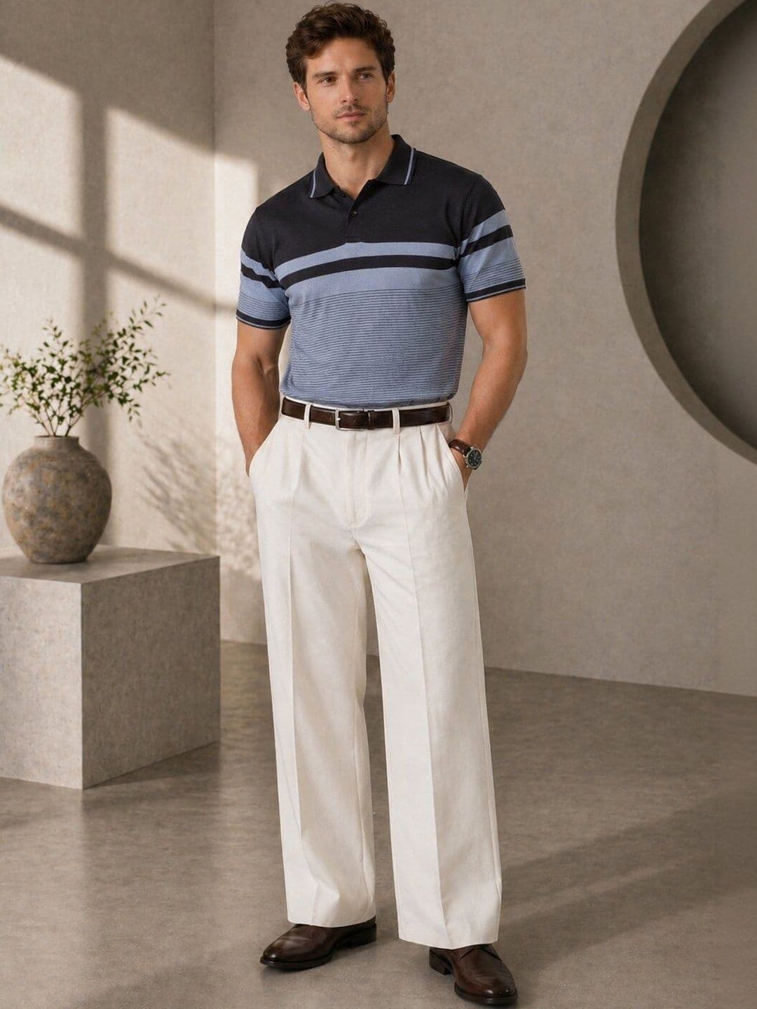 Mentor Men Striped Polo Collar T-shirt thumbnail 3