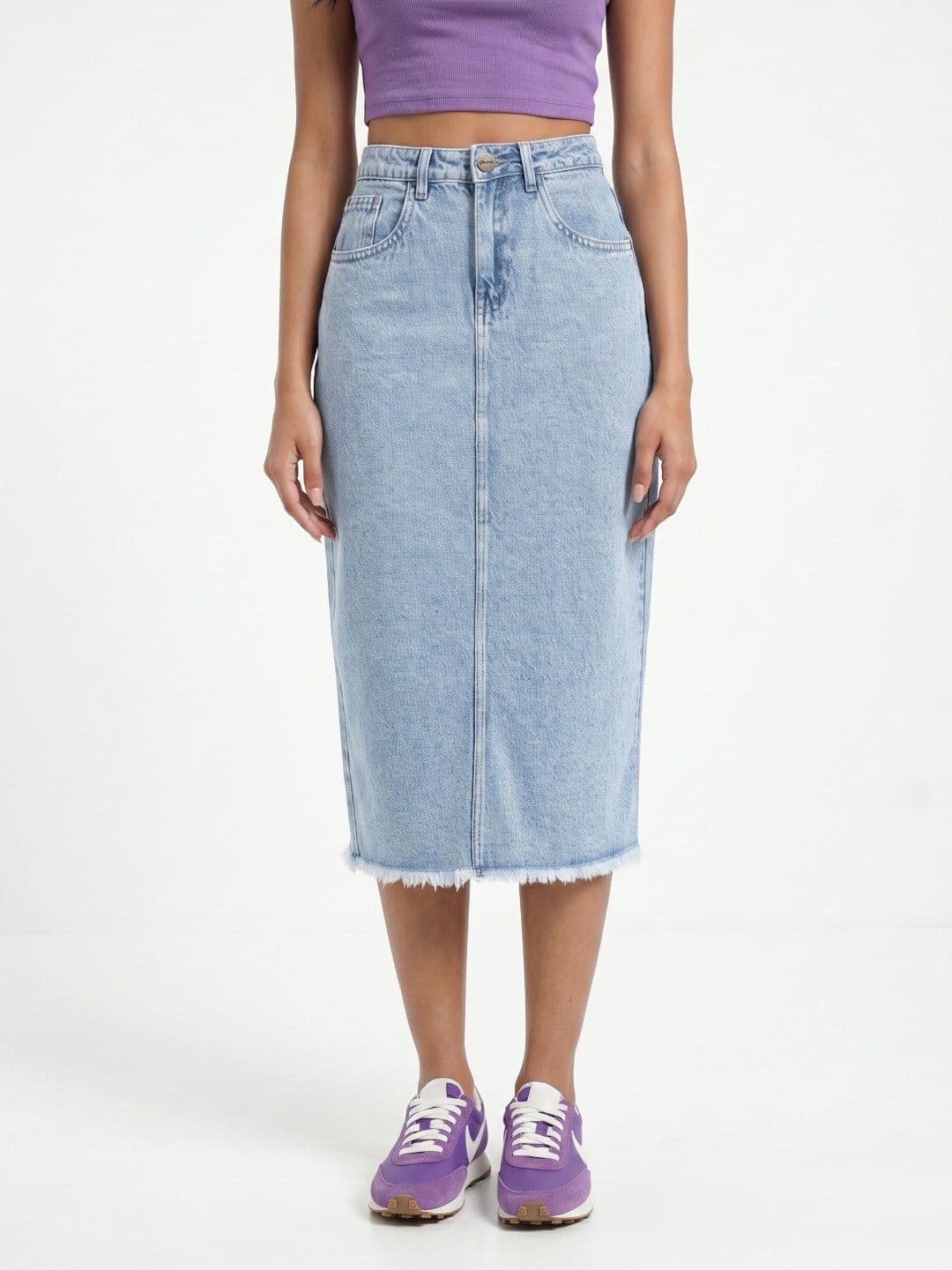 glitchez Women Back Slit Midi Denim Skirt - view 1