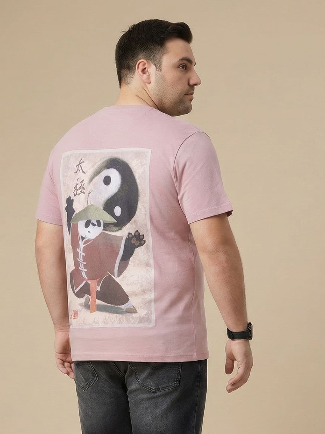 Sztori Plus Size Kung Fu Panda Printed Drop-Shoulder Sleeves Pure Cotton T-shirt thumbnail 4