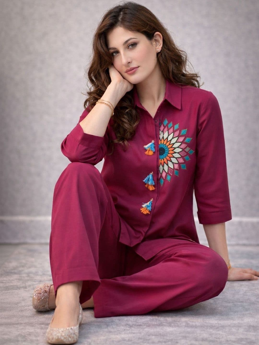 BAESD Women Embroidered Straight Fit Ethnic Co-Ord Set - view 1
