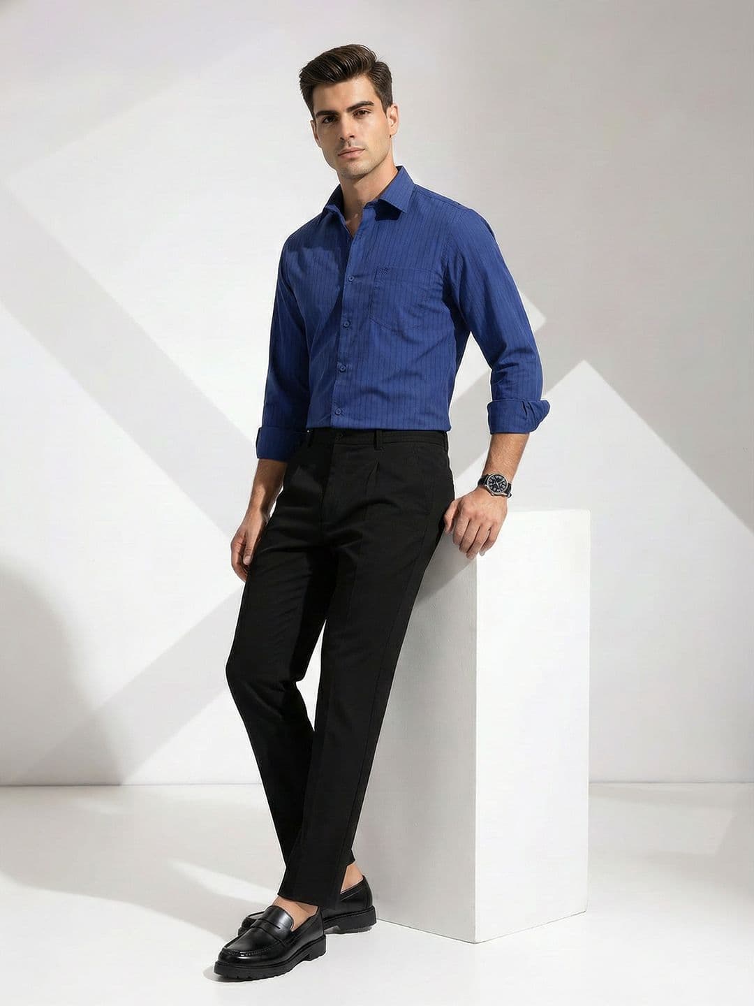 INVICTUS Vertical Striped Slim-Fit Pure Cotton Formal Shirt thumbnail 6