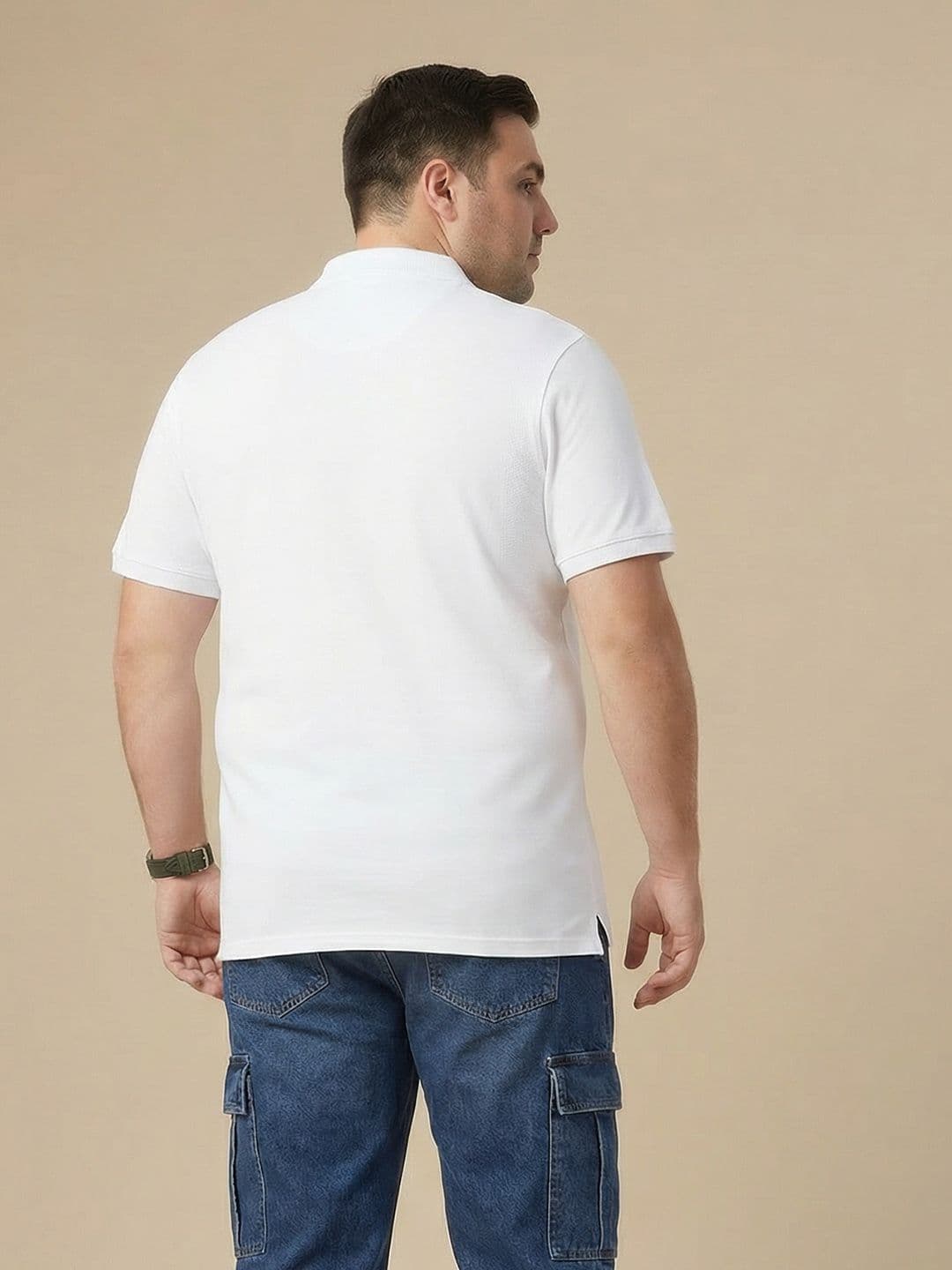 Sztori Plus Size Colourblocked Polo Collar Pure Cotton T-shirt thumbnail 2