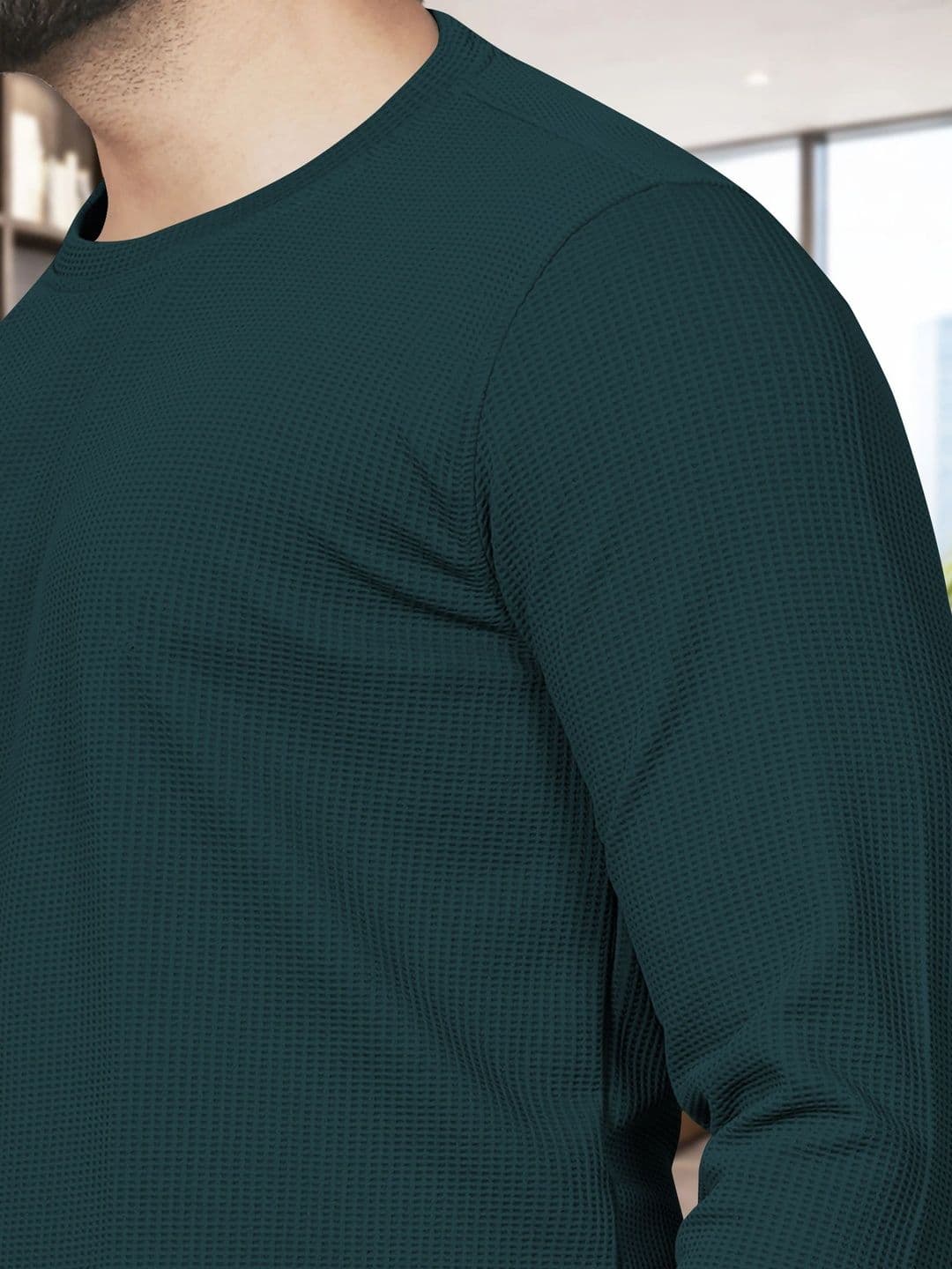 HAPPY KHAJANA Men Self Design Long Sleeves T-shirt thumbnail 5