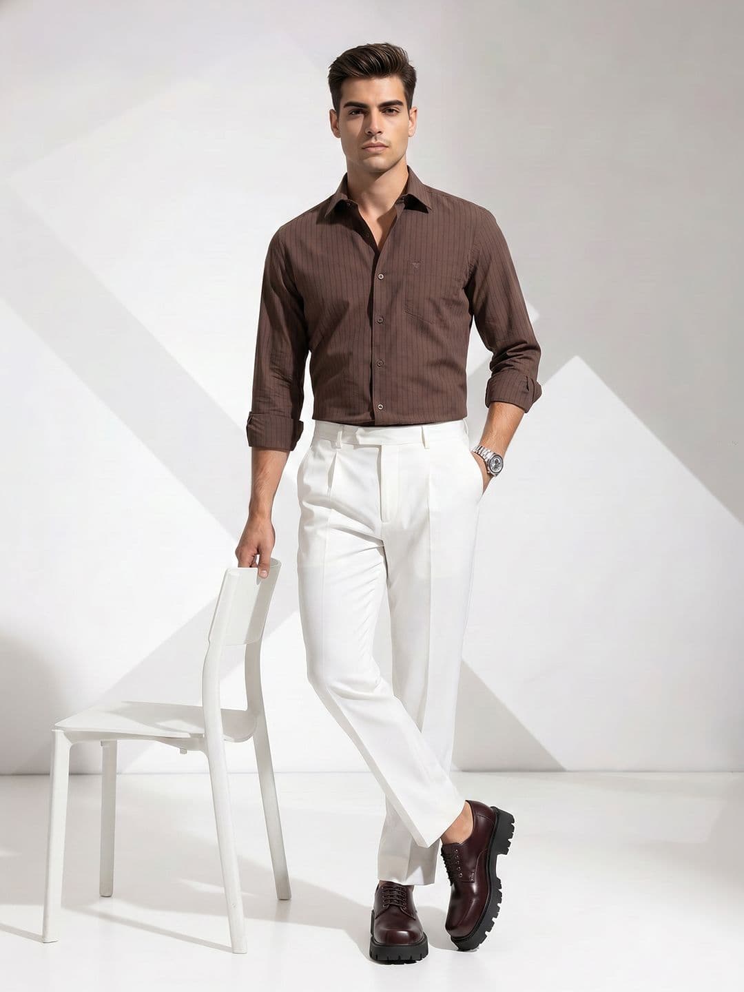 INVICTUS Vertical Striped Slim-Fit Pure Cotton Formal Shirt thumbnail 5