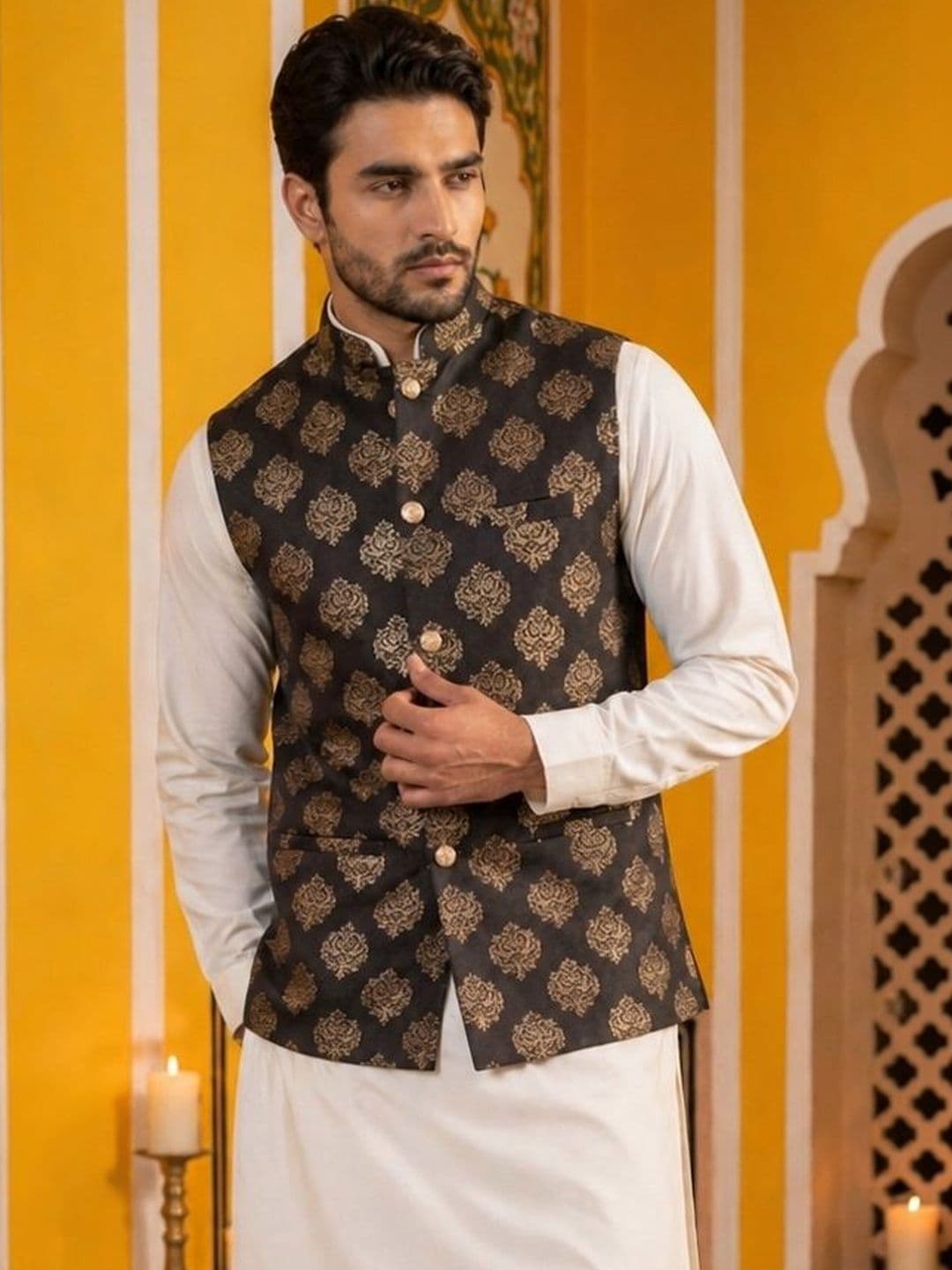 Jompers Printed Satin Nehru Jackets thumbnail 5