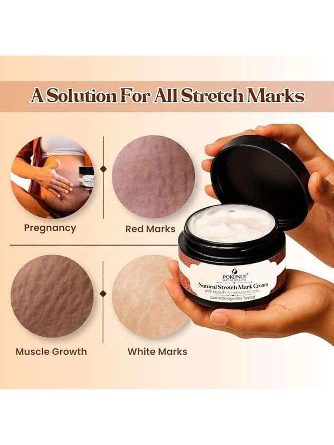 Pokonut Natural Stretch Mark Cream With Mulethi & Hyaluronic Acid - 50 g thumbnail 2