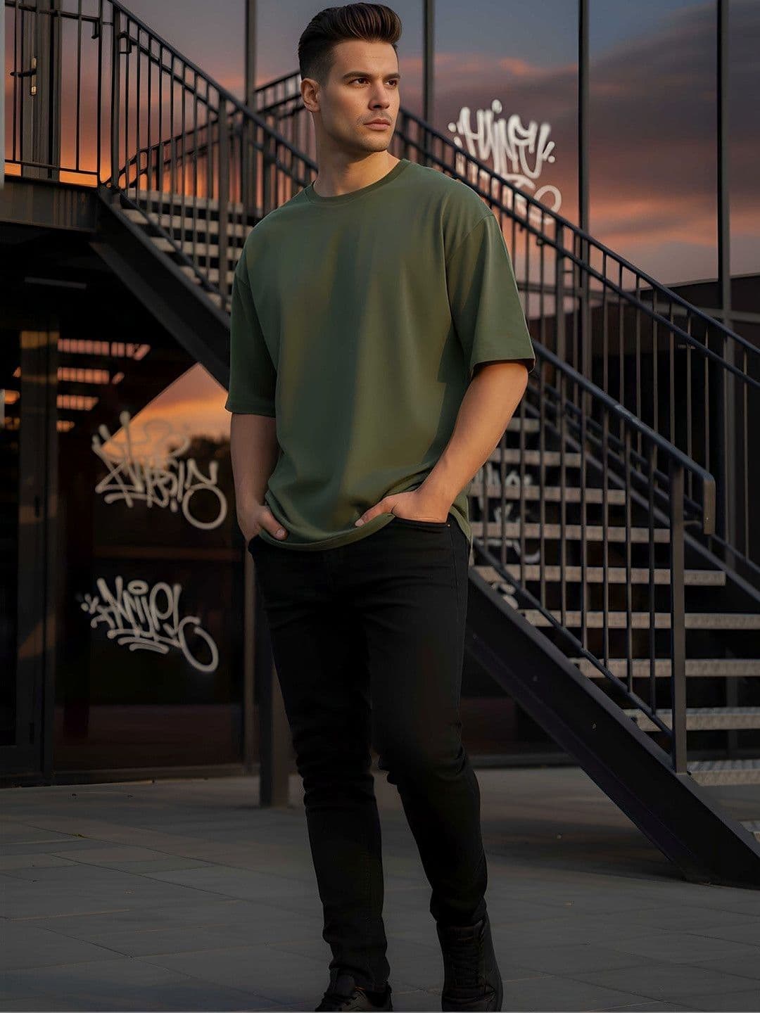 SYMBLANCE Men Printed Drop-Shoulder Sleeves T-shirt thumbnail 2
