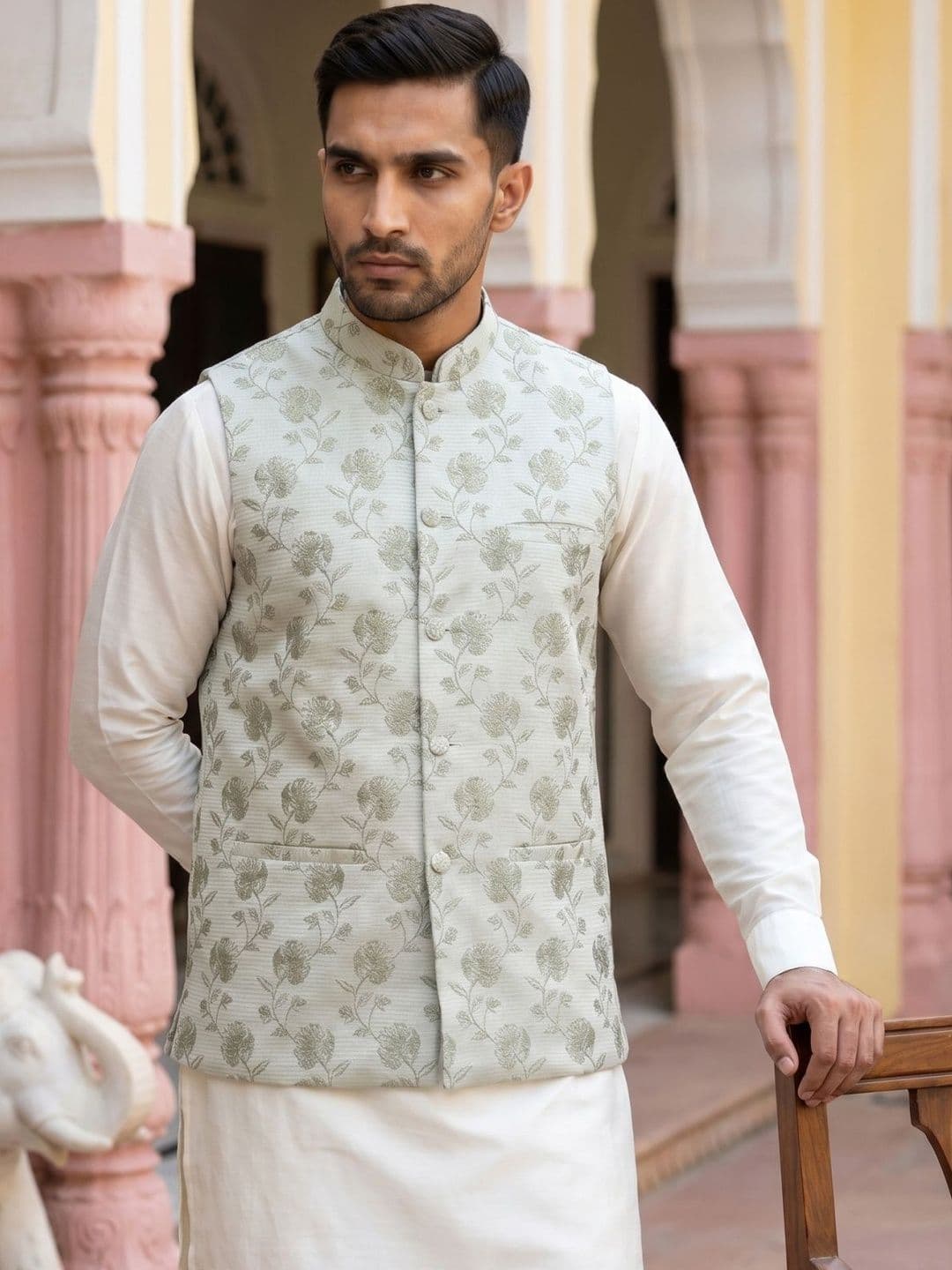 Jompers Printed Satin Nehru Jackets - view 1